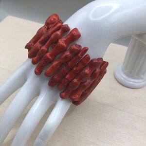 Red Coral Branch Wide Bracelet Boho Beach Statement Pop of Color